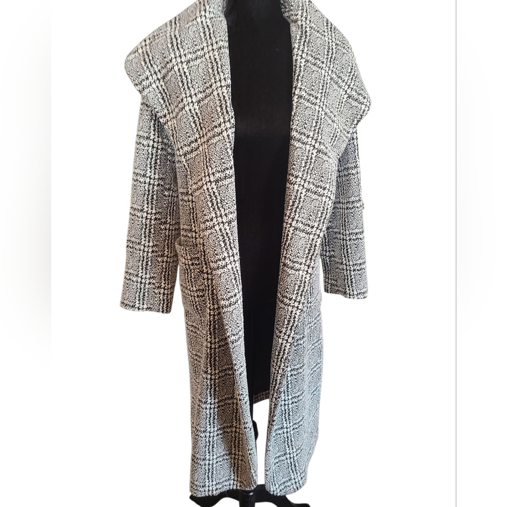 Shinestar Trenchcoat Tweed Black‎ and White Belted Shawl Collar Sz M - Picture 9 of 16
